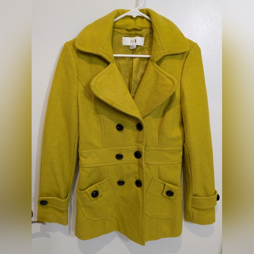 Forever 21 Wool Blend Double Breasted Jacket Coat Trench, M